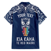 Personalised Kia Kaha Te Reo Maori Family Matching Tank Maxi Dress and Hawaiian Shirt Hei Tiki Mix Koru - Navy Blue LT7 - Polynesian Pride