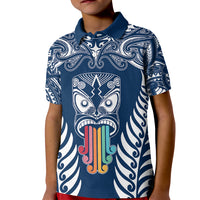 Personalised Kia Kaha Te Reo Maori Kid Polo Shirt Hei Tiki Mix Koru - Navy Blue LT7 Kid Navy - Polynesian Pride
