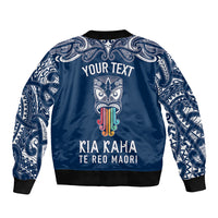 personalised-kia-kaha-te-reo-maori-sleeve-zip-bomber-jacket-hei-tiki-mix-koru-navy-blue