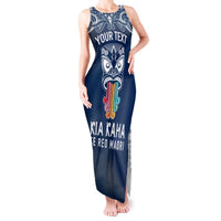 Personalised Kia Kaha Te Reo Maori Tank Maxi Dress Hei Tiki Mix Koru - Navy Blue LT7 Women Navy - Polynesian Pride