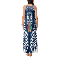 Personalised Kia Kaha Te Reo Maori Tank Maxi Dress Hei Tiki Mix Koru - Navy Blue LT7 - Polynesian Pride
