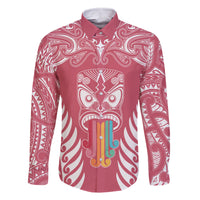 personalised-kia-kaha-te-reo-maori-family-matching-off-shoulder-long-sleeve-dress-and-hawaiian-shirt-hei-tiki-mix-koru-pink