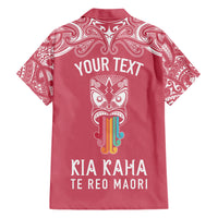 personalised-kia-kaha-te-reo-maori-family-matching-short-sleeve-bodycon-dress-and-hawaiian-shirt-hei-tiki-mix-koru-pink