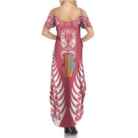 Personalised Kia Kaha Te Reo Maori Family Matching Summer Maxi Dress and Hawaiian Shirt Hei Tiki Mix Koru - Pink LT7 - Polynesian Pride