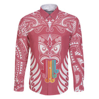 Personalised Kia Kaha Te Reo Maori Family Matching Tank Maxi Dress and Hawaiian Shirt Hei Tiki Mix Koru - Pink LT7 Dad's Shirt - Long Sleeve Pink - Polynesian Pride