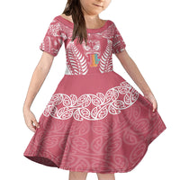 Personalised Kia Kaha Te Reo Maori Kid Short Sleeve Dress Hei Tiki Mix Koru - Pink LT7 KID Pink - Polynesian Pride