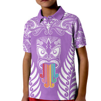 Personalised Kia Kaha Te Reo Maori Kid Polo Shirt Hei Tiki Mix Koru - Purple LT7 Kid Purple - Polynesian Pride