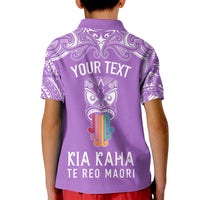 Personalised Kia Kaha Te Reo Maori Kid Polo Shirt Hei Tiki Mix Koru - Purple LT7 - Polynesian Pride