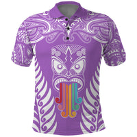 Personalised Kia Kaha Te Reo Maori Polo Shirt Hei Tiki Mix Koru - Purple LT7 Purple - Polynesian Pride