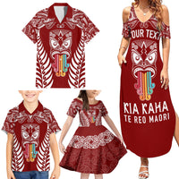 Personalised Kia Kaha Te Reo Maori Family Matching Summer Maxi Dress and Hawaiian Shirt Hei Tiki Mix Koru - Red LT7 - Polynesian Pride
