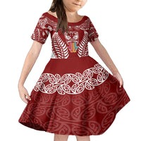 Personalised Kia Kaha Te Reo Maori Family Matching Tank Maxi Dress and Hawaiian Shirt Hei Tiki Mix Koru - Red LT7 Daughter's Dress Red - Polynesian Pride