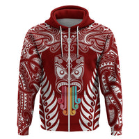 Personalised Kia Kaha Te Reo Maori Hoodie Hei Tiki Mix Koru - Red LT7 - Polynesian Pride