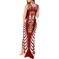 Personalised Kia Kaha Te Reo Maori Tank Maxi Dress Hei Tiki Mix Koru - Red LT7 - Polynesian Pride