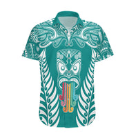 Personalised Kia Kaha Te Reo Maori Hawaiian Shirt Hei Tiki Mix Koru - Teal LT7 Teal - Polynesian Pride