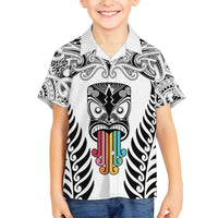 Personalised Kia Kaha Te Reo Maori Family Matching Summer Maxi Dress and Hawaiian Shirt Hei Tiki Mix Koru - White LT7 Son's Shirt White - Polynesian Pride