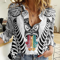 Personalised Kia Kaha Te Reo Maori Women Casual Shirt Hei Tiki Mix Koru - White LT7 Female White - Polynesian Pride