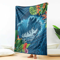 Outrigger Canoe Blue Blanket On The Waves