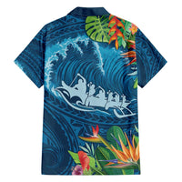 Outrigger Canoe Blue Family Matching Long Sleeve Bodycon Dress and Hawaiian Shirt On The Waves LT7 - Polynesian Pride