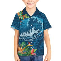 Outrigger Canoe Blue Family Matching Long Sleeve Bodycon Dress and Hawaiian Shirt On The Waves LT7 Son's Shirt Blue - Polynesian Pride