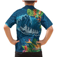 Outrigger Canoe Blue Family Matching Mermaid Dress and Hawaiian Shirt On The Waves LT7 - Polynesian Pride