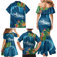 Outrigger Canoe Blue Family Matching Mermaid Dress and Hawaiian Shirt On The Waves LT7 - Polynesian Pride