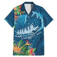 Outrigger Canoe Blue Family Matching Mermaid Dress and Hawaiian Shirt On The Waves LT7 Dad's Shirt - Short Sleeve Blue - Polynesian Pride