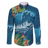 Outrigger Canoe Blue Family Matching Off Shoulder Maxi Dress and Hawaiian Shirt On The Waves LT7 Dad's Shirt - Long Sleeve Blue - Polynesian Pride
