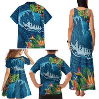 Outrigger Canoe Blue Family Matching Tank Maxi Dress and Hawaiian Shirt On The Waves LT7 - Polynesian Pride