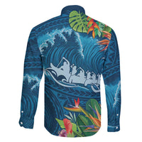 Outrigger Canoe Blue Family Matching Tank Maxi Dress and Hawaiian Shirt On The Waves LT7 - Polynesian Pride
