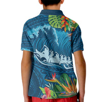 Outrigger Canoe Blue Kid Polo Shirt On The Waves LT7 - Polynesian Pride