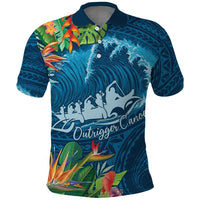 Outrigger Canoe Blue Polo Shirt On The Waves