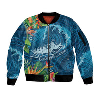 Outrigger Canoe Blue Sleeve Zip Bomber Jacket On The Waves