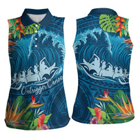 Outrigger Canoe Blue Women Sleeveless Polo Shirt On The Waves LT7 - Polynesian Pride