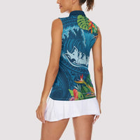 Outrigger Canoe Blue Women Sleeveless Polo Shirt On The Waves LT7 - Polynesian Pride