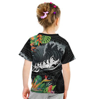 Outrigger Canoe Black Kid T Shirt On The Waves LT7 - Polynesian Pride
