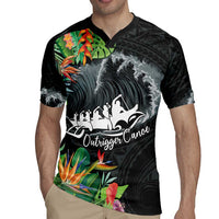 Outrigger Canoe Black Rugby Jersey On The Waves LT7 - Polynesian Pride