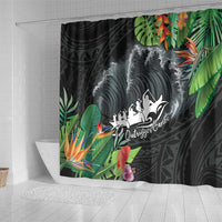 Outrigger Canoe Black Shower Curtain On The Waves LT7 - Polynesian Pride