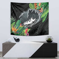Outrigger Canoe Black Tapestry On The Waves