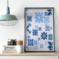 Vintage Hawaii Canvas Wall Art Hawaiian Quilt Kapa Mismatch Blue LT7 - Polynesian Pride