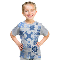 Vintage Hawaii Kid T Shirt Hawaiian Quilt Kapa Mismatch Blue LT7 Blue - Polynesian Pride