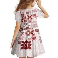 Vintage Hawaii Kid Short Sleeve Dress Hawaiian Quilt Kapa Mismatch Red LT7 - Polynesian Pride