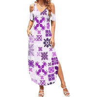 Vintage Hawaii Summer Maxi Dress Hawaiian Quilt Kapa Mismatch Purple LT7 Women Purple - Polynesian Pride