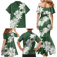 Ia Orana Tahiti Tiare Family Matching Mermaid Dress and Hawaiian Shirt Sage Green Lei LT7 - Polynesian Pride