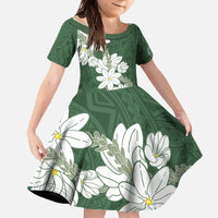 Ia Orana Tahiti Tiare Family Matching Off The Shoulder Long Sleeve Dress and Hawaiian Shirt Sage Green Lei - Polynesian Pride