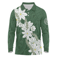Ia Orana Tahiti Tiare Long Sleeve Polo Shirt Sage Green Lei LT7 Sage Green - Polynesian Pride