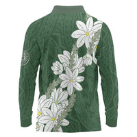 Ia Orana Tahiti Tiare Long Sleeve Polo Shirt Sage Green Lei LT7 - Polynesian Pride