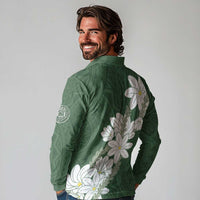 Ia Orana Tahiti Tiare Long Sleeve Polo Shirt Sage Green Lei LT7 - Polynesian Pride