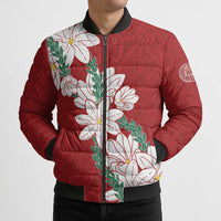 Ia Orana Tahiti Tiare Bomber Puffer Jacket Crimson Lei LT7 - Polynesian Pride