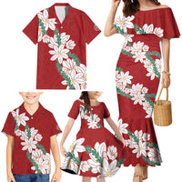 Ia Orana Tahiti Tiare Family Matching Mermaid Dress and Hawaiian Shirt Crimson Lei LT7 - Polynesian Pride