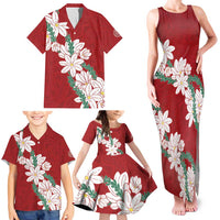 Ia Orana Tahiti Tiare Family Matching Tank Maxi Dress and Hawaiian Shirt Crimson Lei LT7 - Polynesian Pride